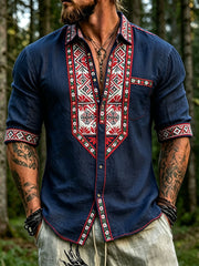 Men's Nordic Scandinavian Style Floral Art Printed Shirt