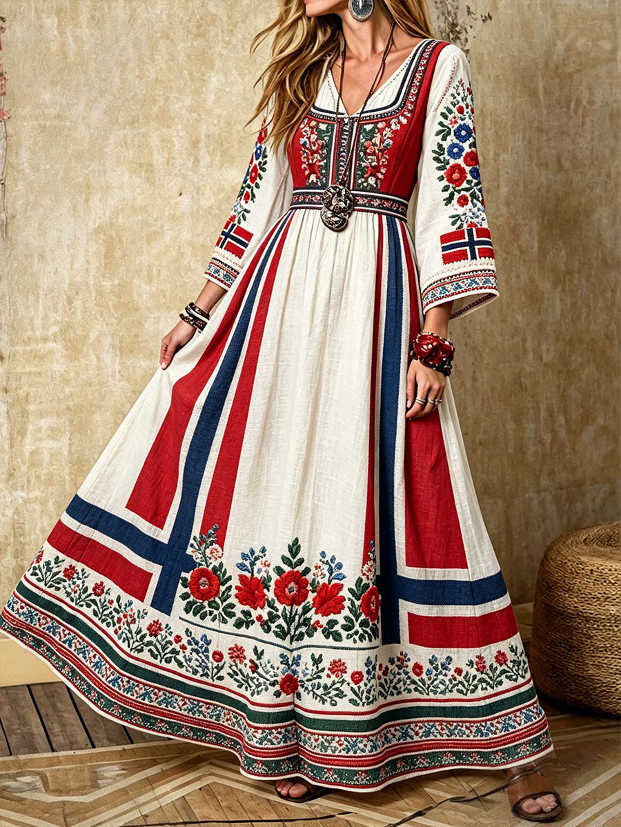 Women's Nordic Scandinavian Style Floral Art Printed Dress