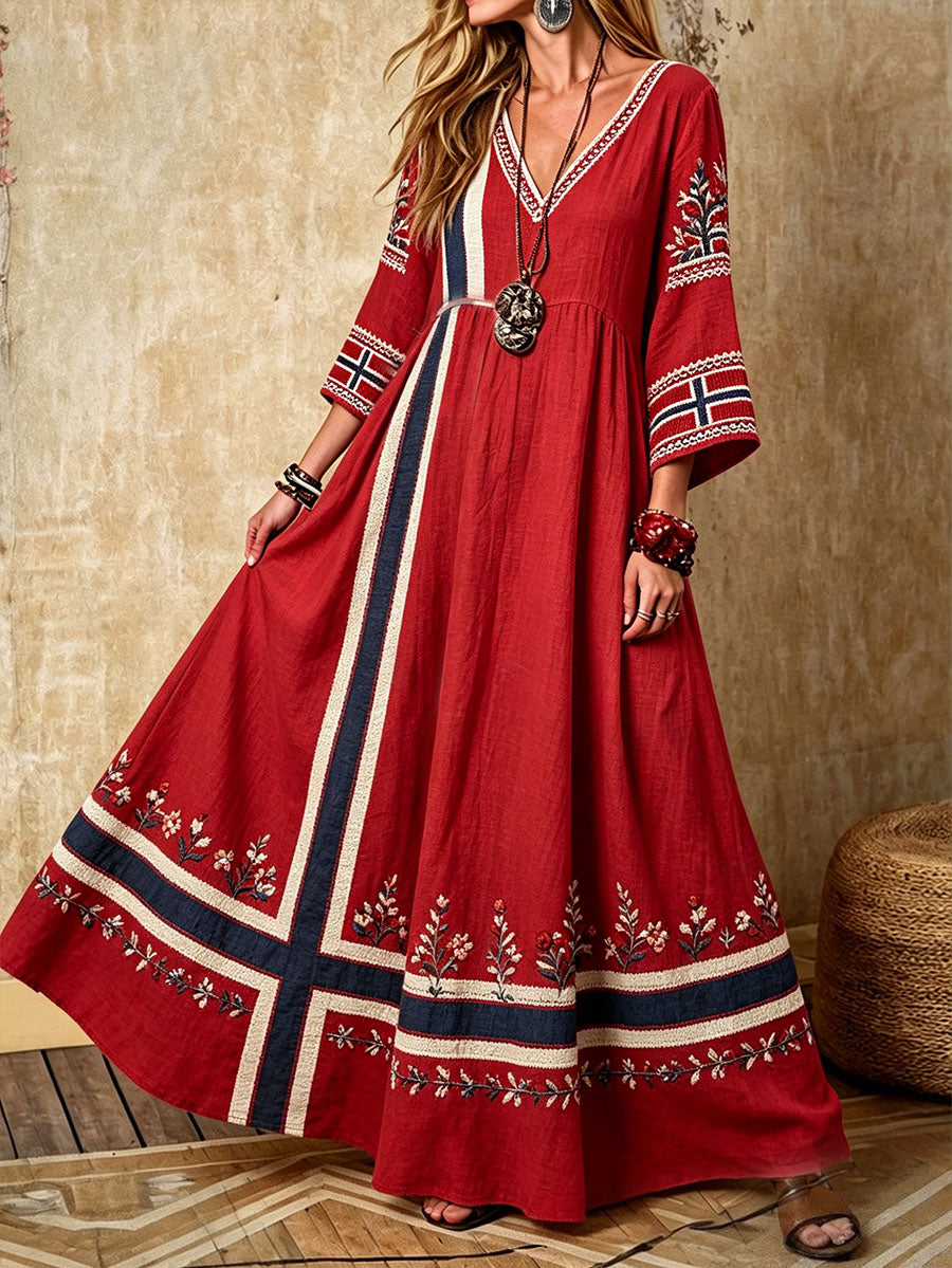 Women's Nordic Scandinavian Style Floral Art Printed Dress