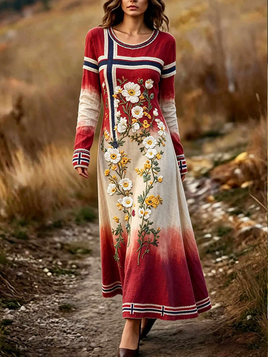 Women's Nordic Scandinavia Style Floral Art Printed Dress