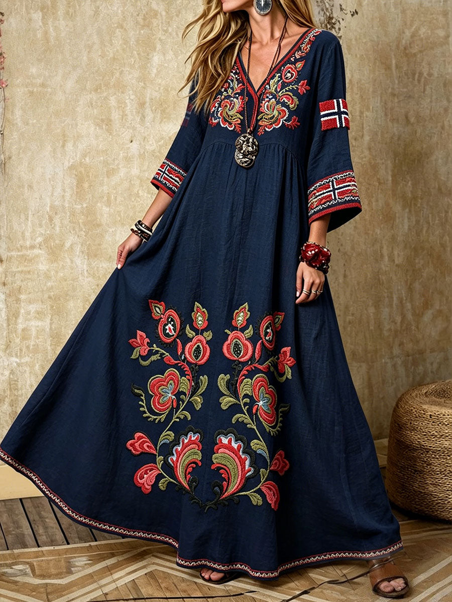 Women's Scandinavian Style Norway Art Printed Linen Dresses