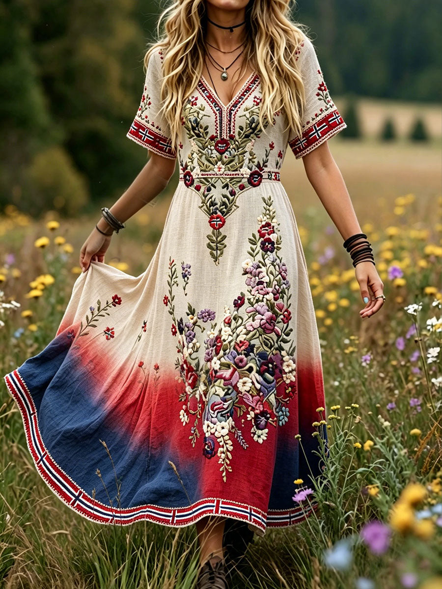 Women's Nordic Scandinavia Style Floral Art Printed Dress