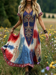 Women's Nordic Scandinavia Style Floral Art Printed Dress