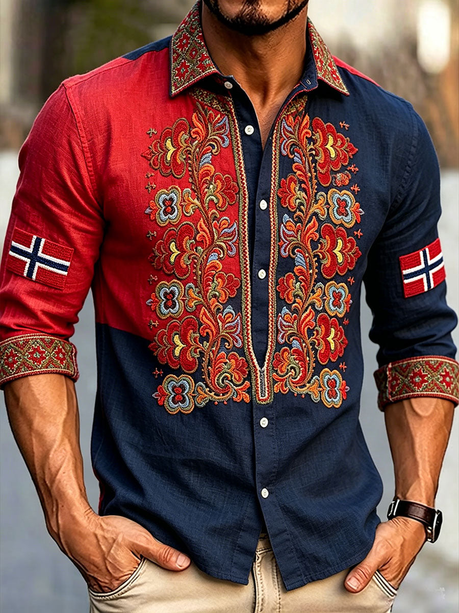 Men's Scandinavian Style Norway Art Printed Linen Shirt
