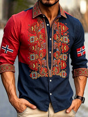 Men's Scandinavian Style Norway Art Printed Linen Shirt