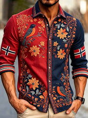 Men's Scandinavian Style Norway Art Printed Linen Shirt