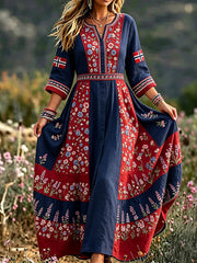 Women's Nordic Scandinavian Style Floral Art Printed Dress