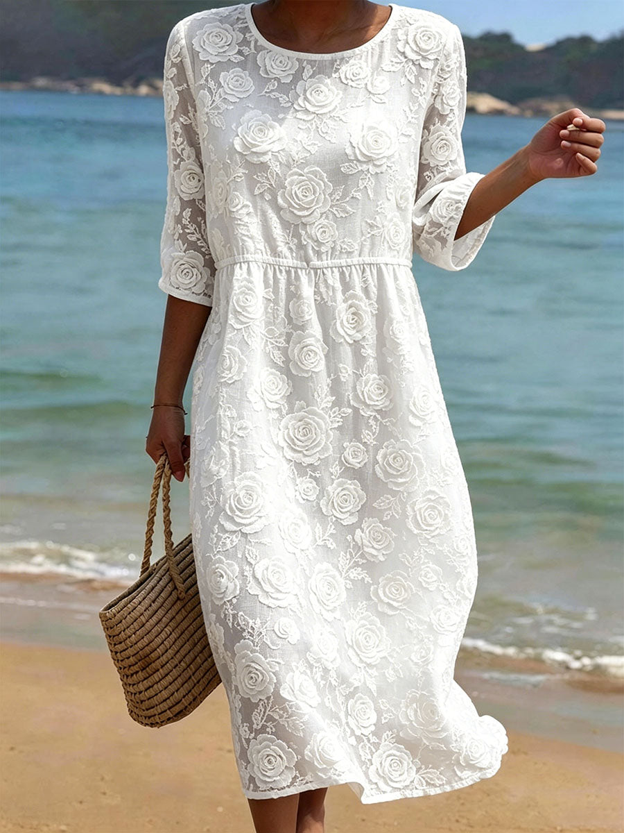 Women's Classy Rose Cotton Linen Dress