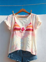 Women's Seaside Flower Gradient Bikini Print short-sleeved T-shirt