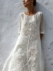 Women's Classy Dandelion Art Print Flowy Maxi Dress