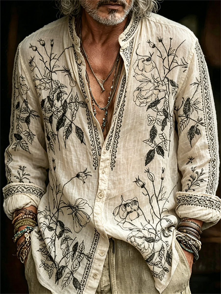 Men's Vintage Forest Floral Plants Pattern Print Shirt