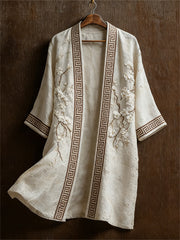 Men's Japanese Classy Almond Blossom Art Print Long Kimono Cardigan