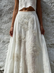 Women's Vintage Dandelion Art Print Flowy Wide Skirt