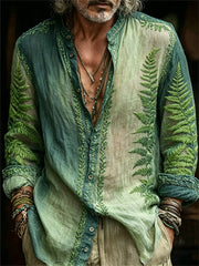 Men's Classy Forest Fern Print Contrast Gradient Shirt