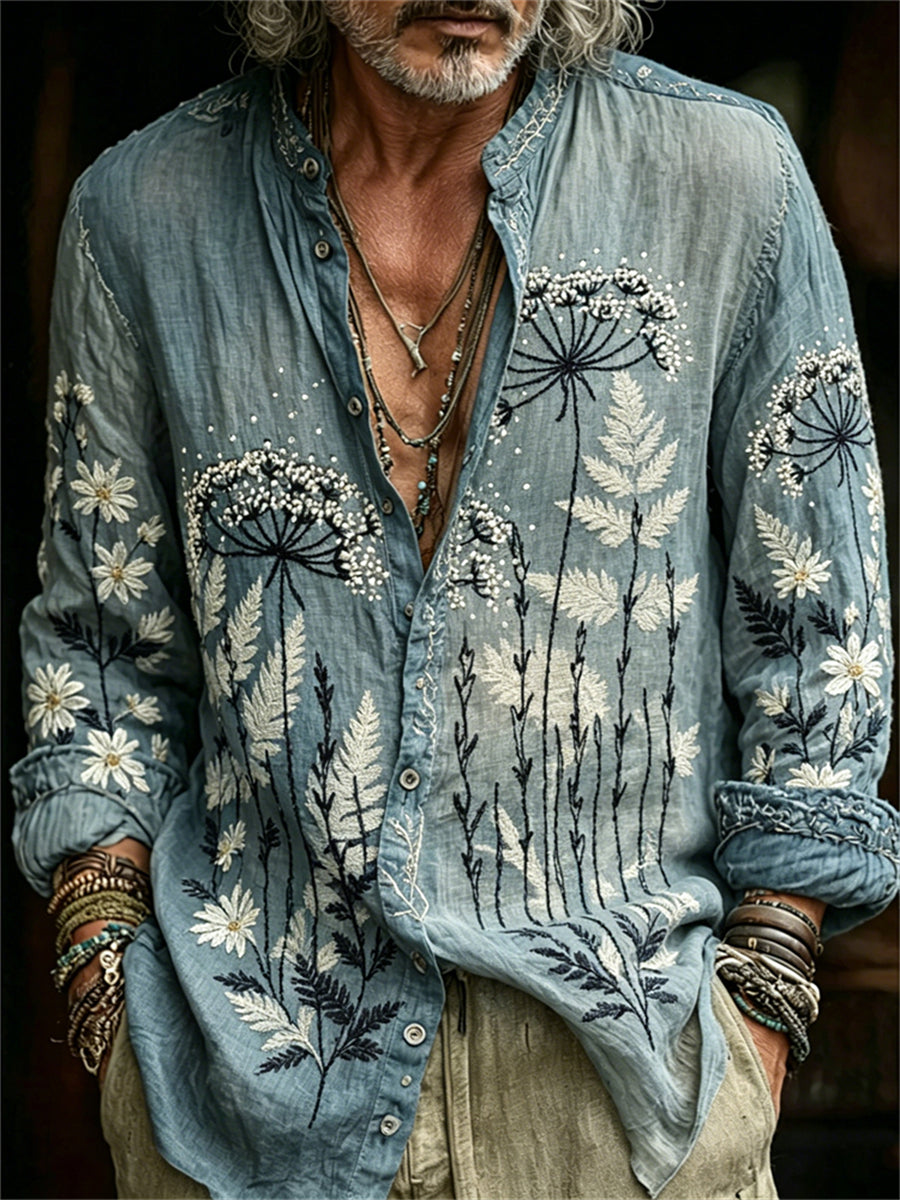 Men's Forest Dandelion & Fern Print Vintage Shirt