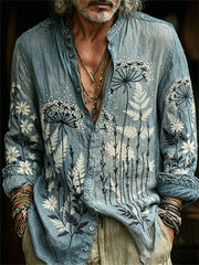 Men's Forest Dandelion & Fern Print Vintage Shirt