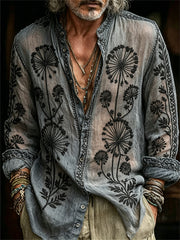 Men's Boho Forest Dark Dandelion Print Shirt