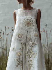 Women's Classy Forest Dandelion Print Sleeveless Flowy dress