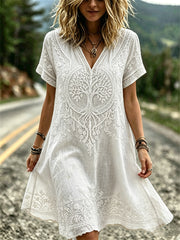 Women's Viking Tree of Life Classy Floral Print Flowy Mini Dress