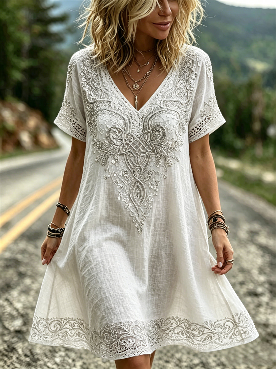 Women's Classy Viking Celtic Knot Art Print Short Sleeve Mini Dresses