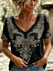 Women's Classy Viking Celtic Knot Art Print linen short-sleeved T-shirt