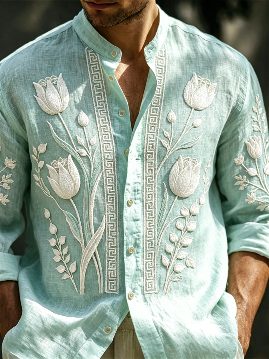 Men's Classy Tulips Floral Art Print Comfy Shirt