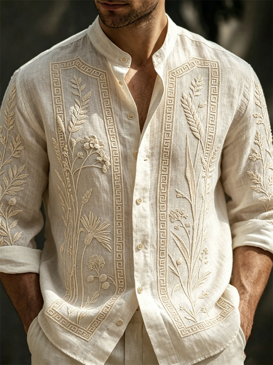 Men's Vintage Classy Wheat Floral Art Print Comfy Shirt