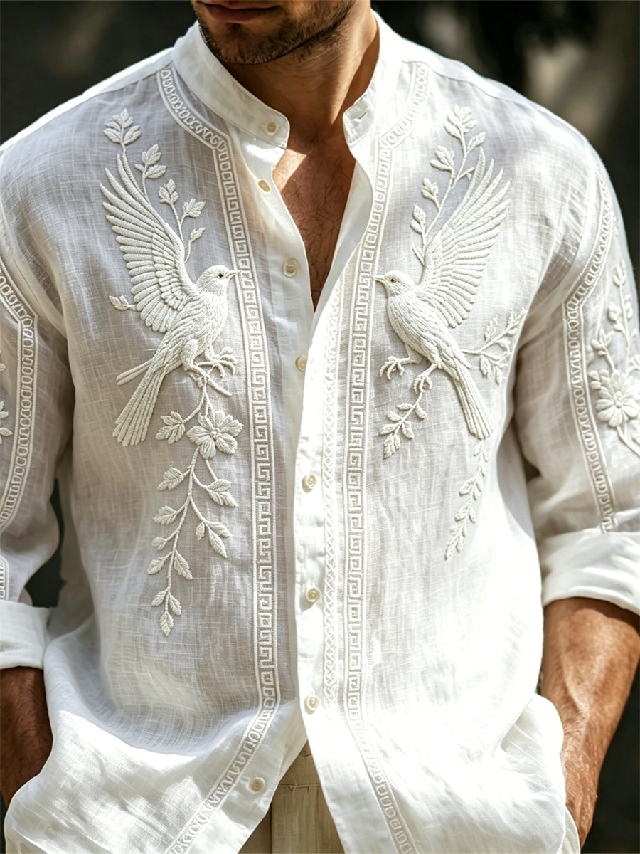 Men's Classy Flying Birds Floral Print Comfy Shirt