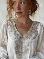 Women's Classy Celtic Knot Viking Vintage Print Cotton-Linen Shirt