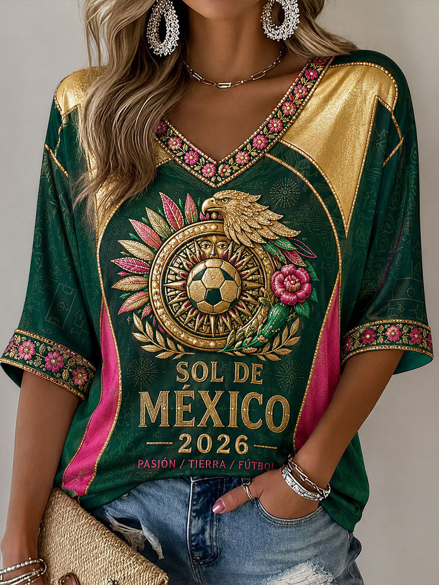 Women's Mexico Football Lover Art Printed Casual Tops
