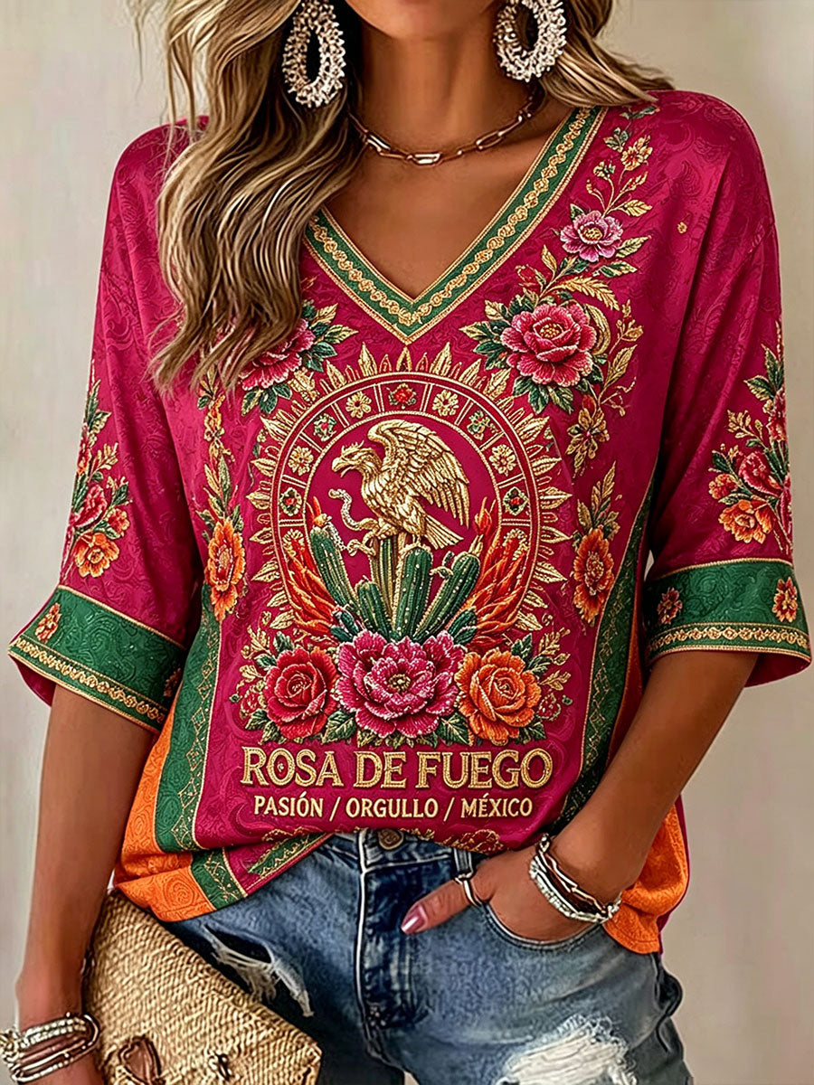 Women's Mexico Football Lover Art Printed T-shirt