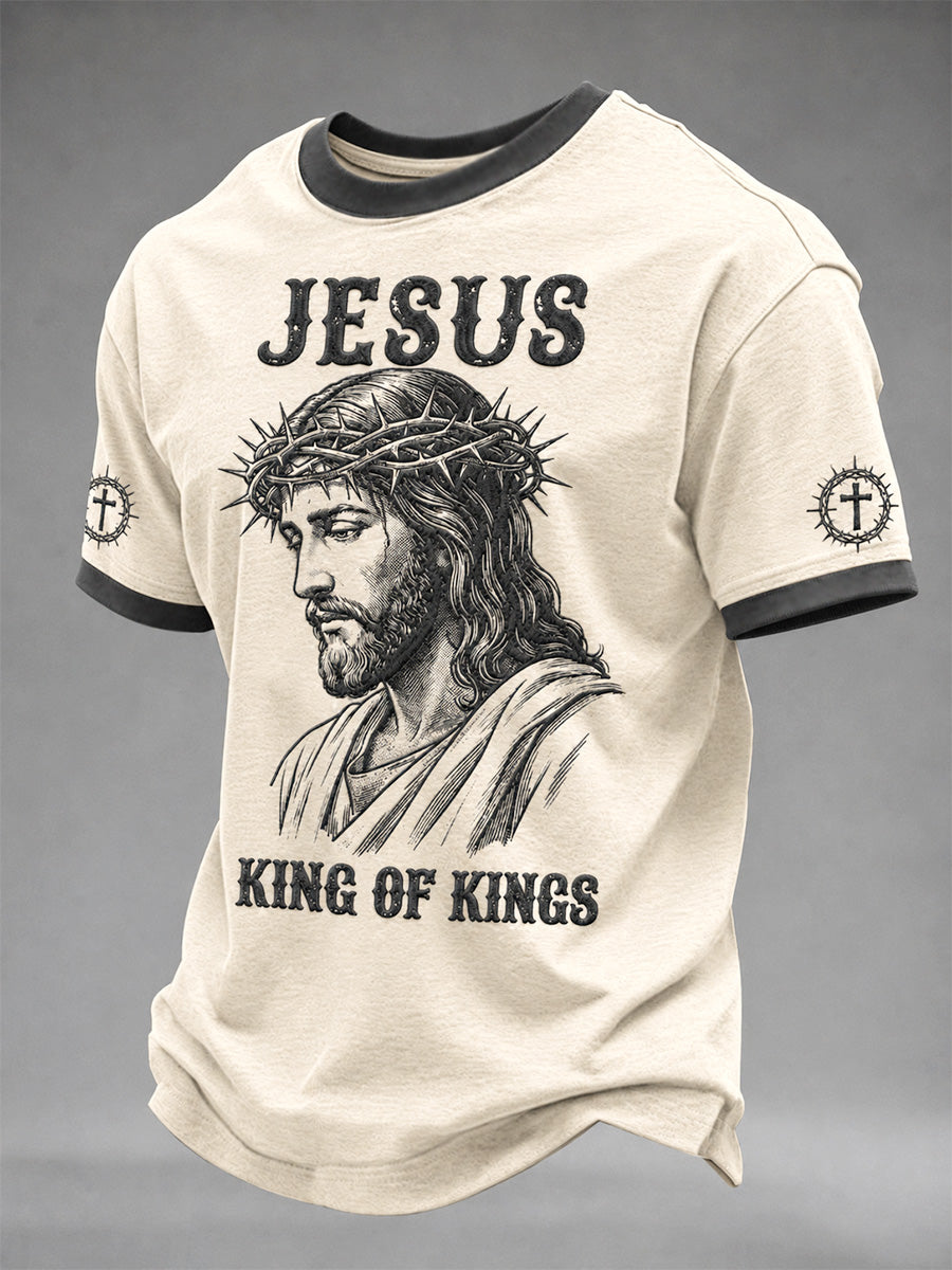 Men's Christian Jesus King Of Kings Print Casual Tee