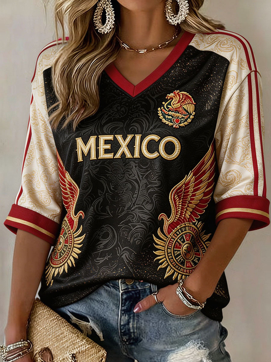 Women's Mexico Football Lover Art Printed T-shirt