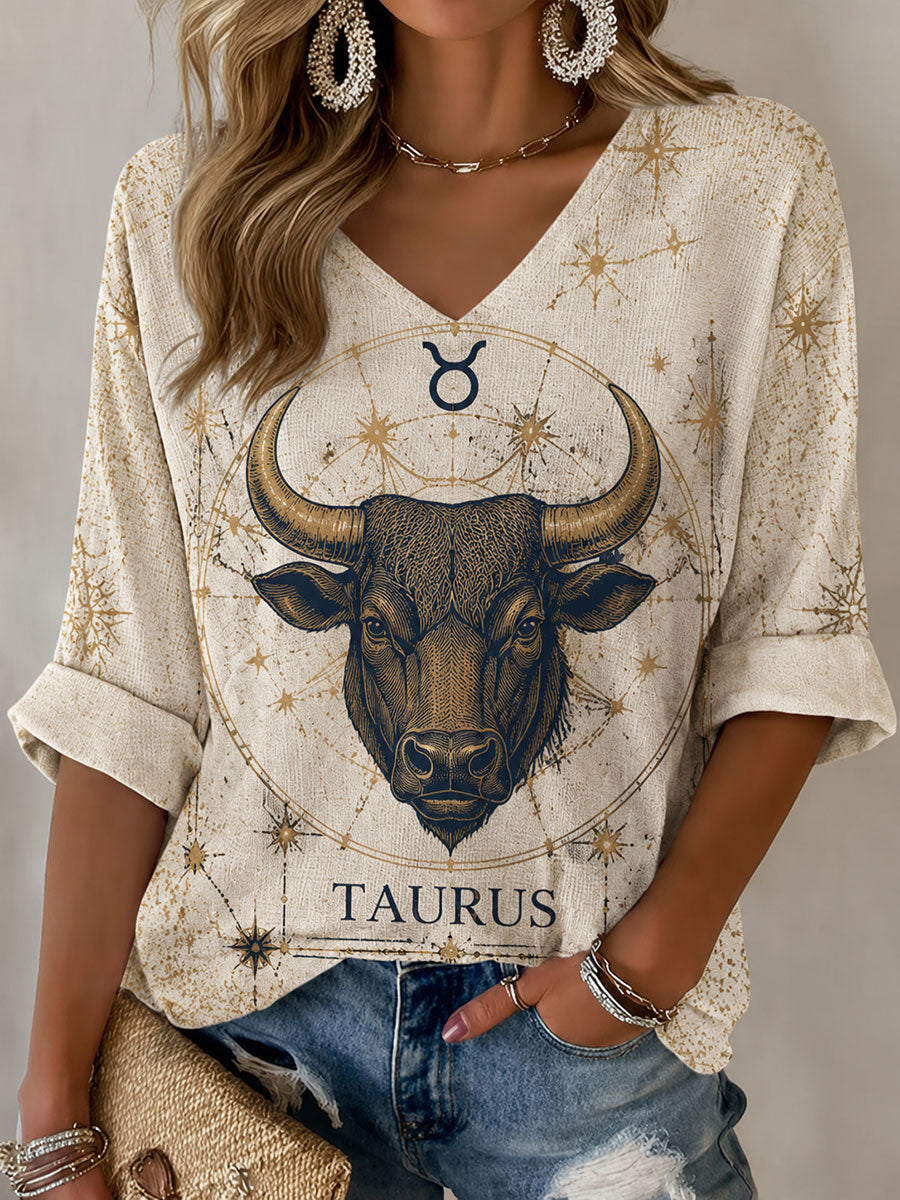 Women's Taurus Horoscope-Themed Retro-Style Casual T-Shirt
