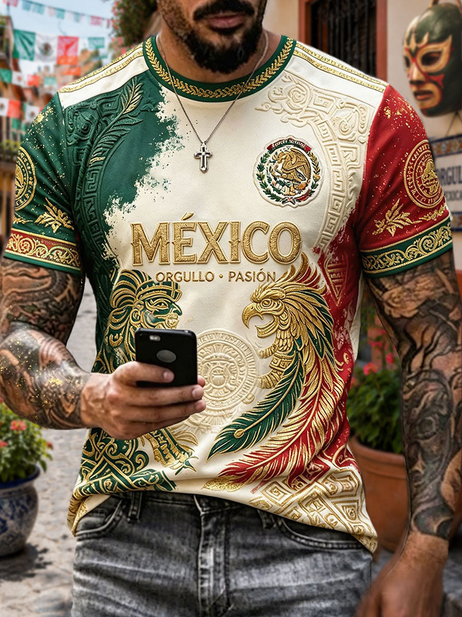 Men's Mexico Football Lover Art Printed T-shirt