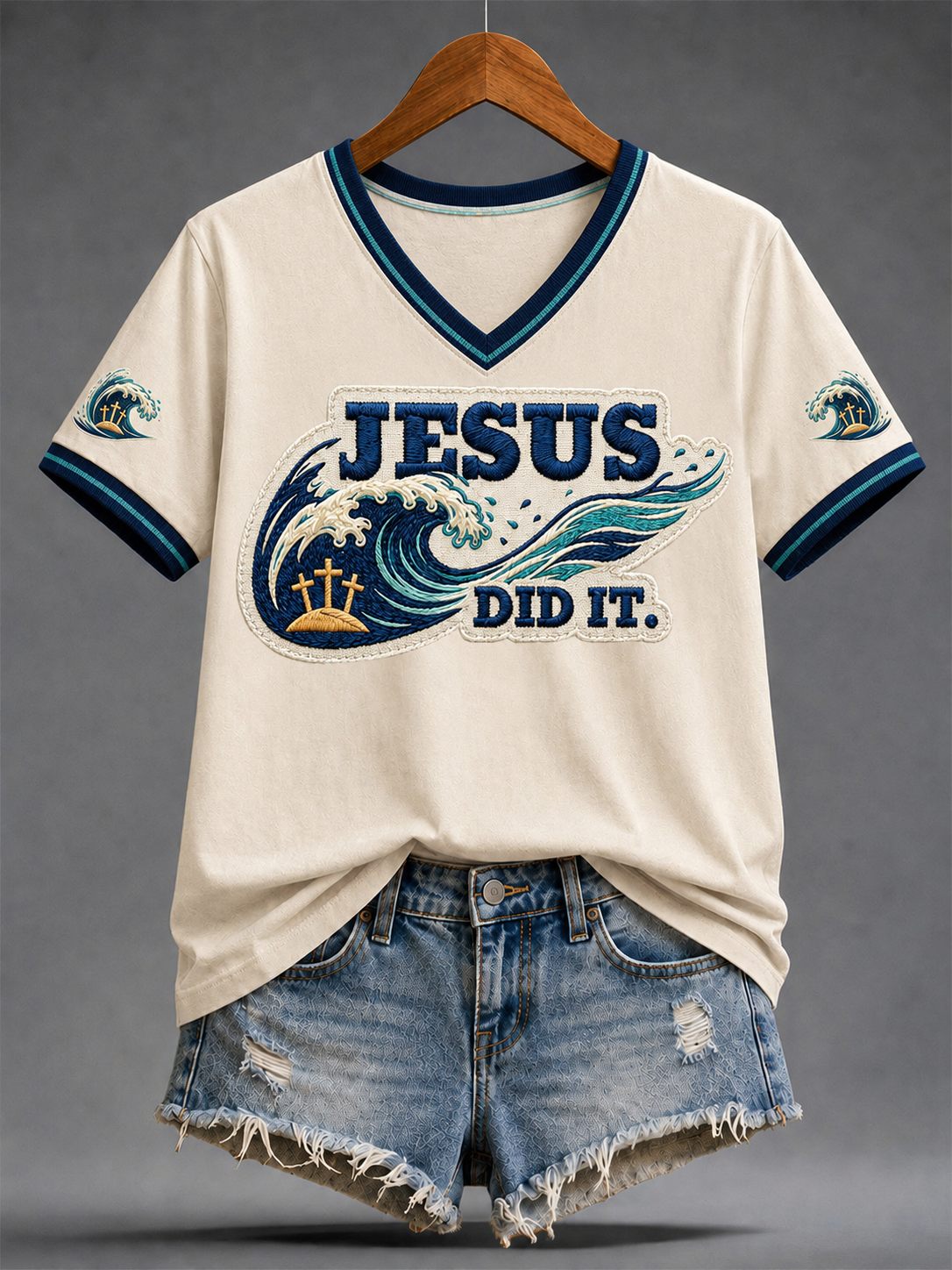 Women's Funny Christian God Print Casual V-Neck Tee