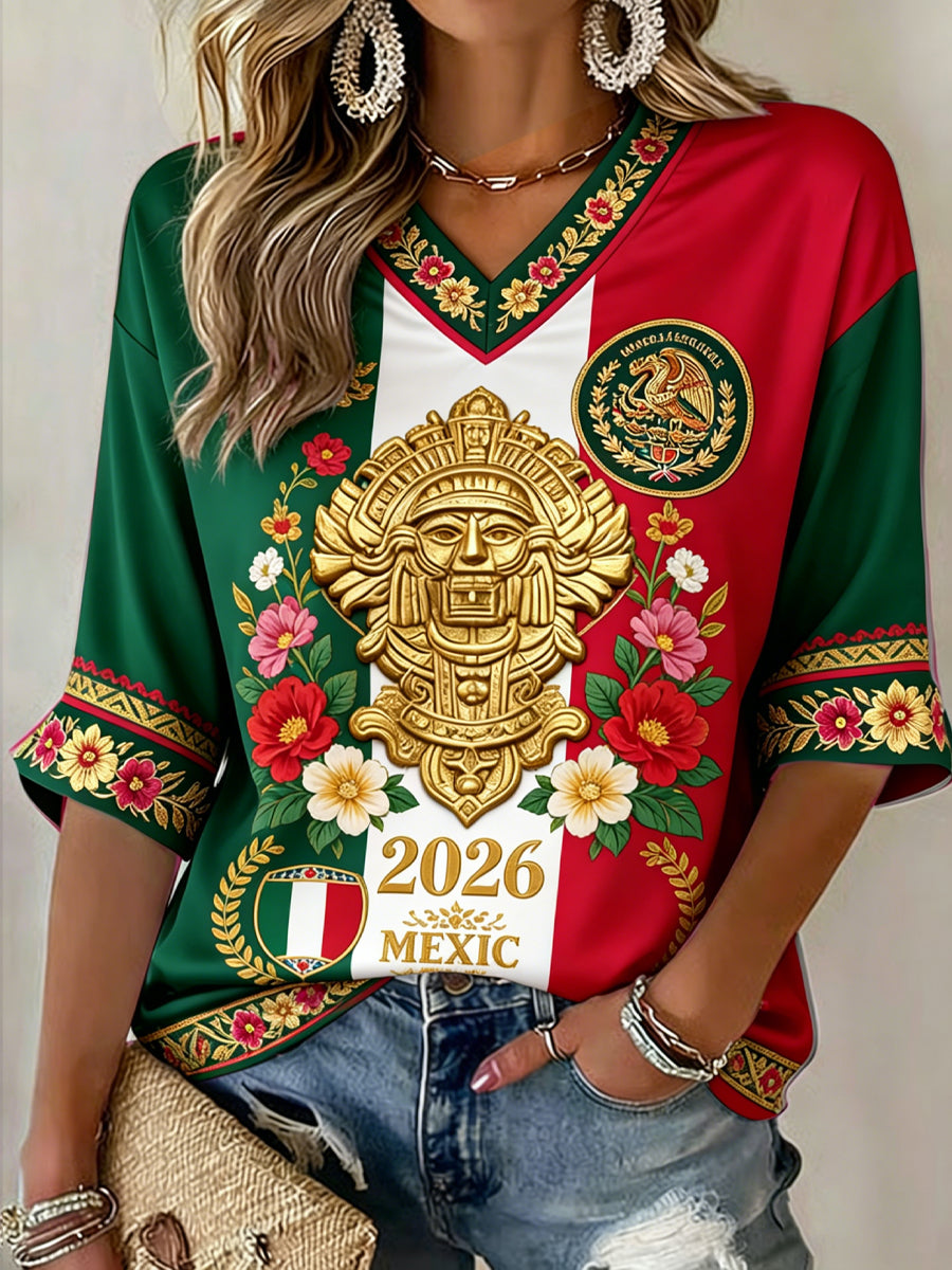 Women's Mexican Football Fan Art Print Short-Sleeve T-Shirt