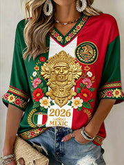 Women's Mexican Football Fan Art Print Short-Sleeve T-Shirt