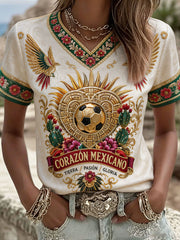 Women's Mexico Football Lover Art Printed T-shirt