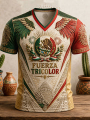 Men's Mexico Pride Art Printed V-neck T-shirt