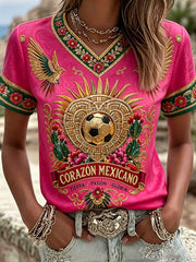 Women's Mexico Football Lover Art Printed T-shirt