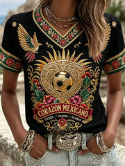 Women's Mexico Football Lover Art Printed T-shirt