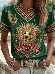 Women's Mexico Football Lover Art Printed T-shirt