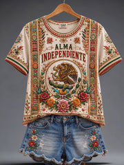 Women's Mexico Pride Art Printed Linen T-shirt