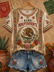 Women's Mexico Pride Art Printed Linen T-shirt