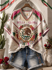 Women's Mexico Pride Art Printed Linen T-shirt