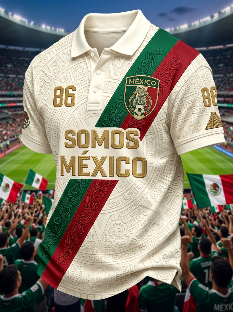 Men's Mexican Football Fan Casual Printed Polo Shirt