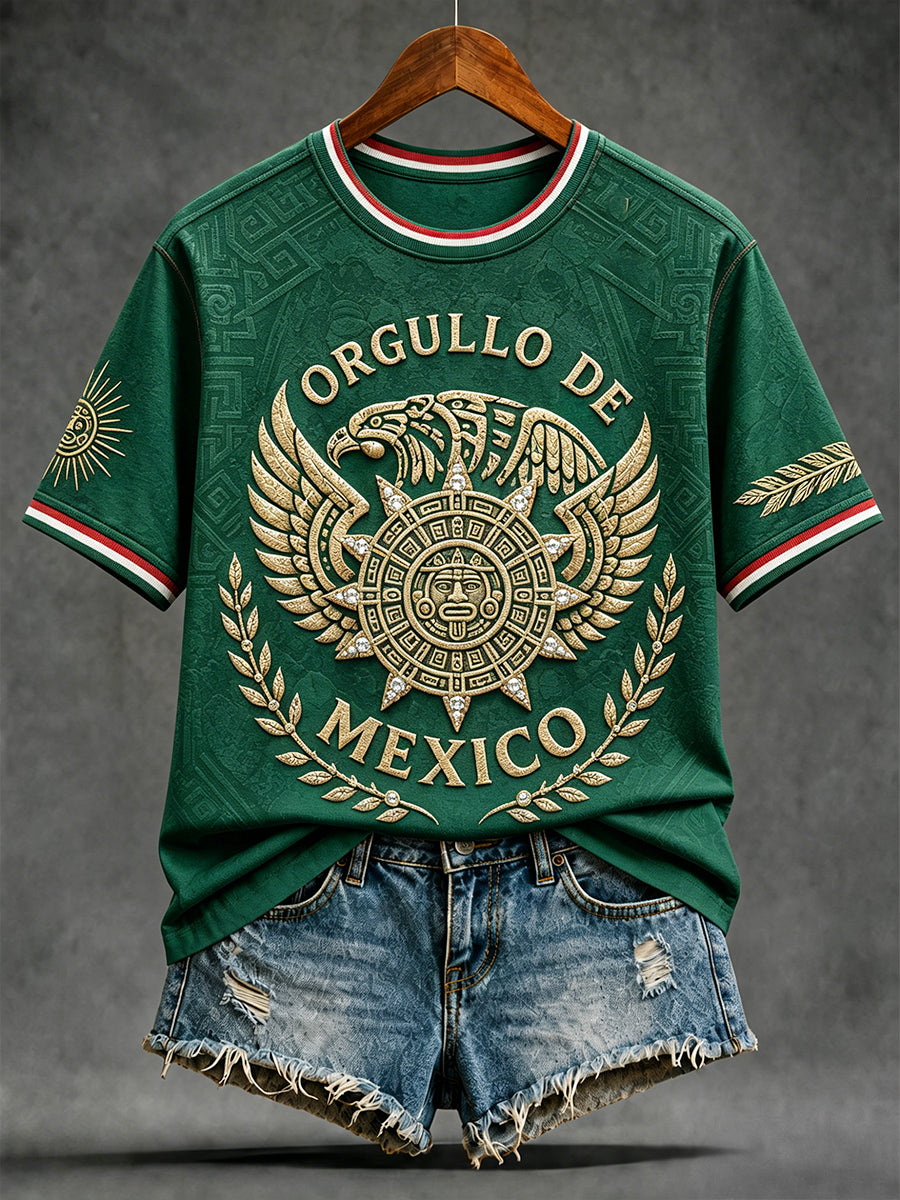 Women's Mexico Football Lover Art Printed Linen T-shirt