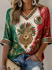 Women's Mexican Football Fan Casual Printed T-shirt