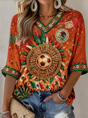 Women's Mexican Football Fan Casual Printed T-shirt